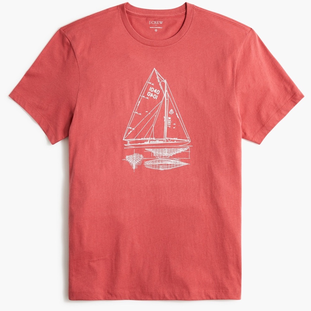 J. Crew NWT Old Red Sailboat Graphic Short Sleeve Tee Shirt Size Medium